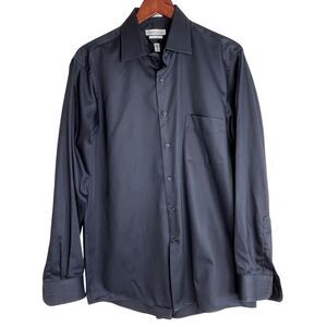 Van Heusen Mens Regular Fit Lux Sateen Wrinke Free Dress Shirt Gray Sz 16 34/35